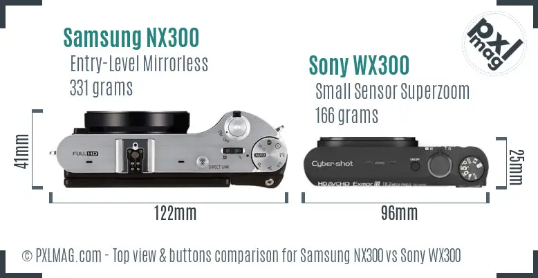 Samsung NX300 vs Sony WX300 top view buttons comparison