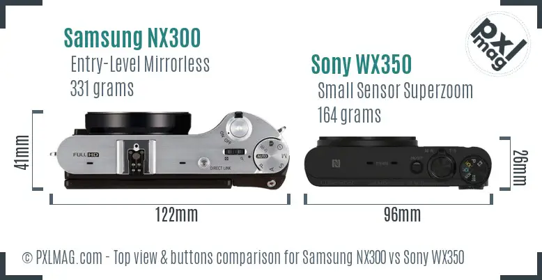 Samsung NX300 vs Sony WX350 top view buttons comparison