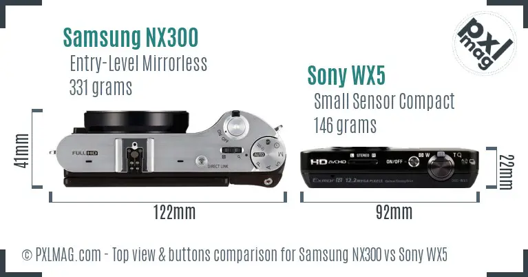 Samsung NX300 vs Sony WX5 top view buttons comparison