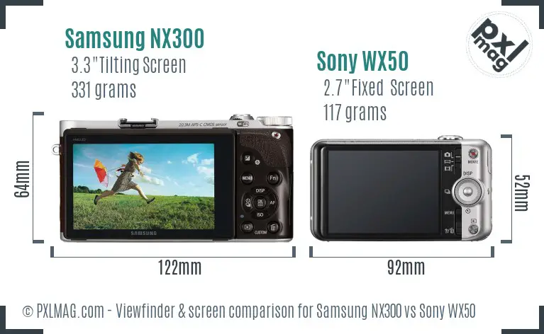 Samsung NX300 vs Sony WX50 Screen and Viewfinder comparison