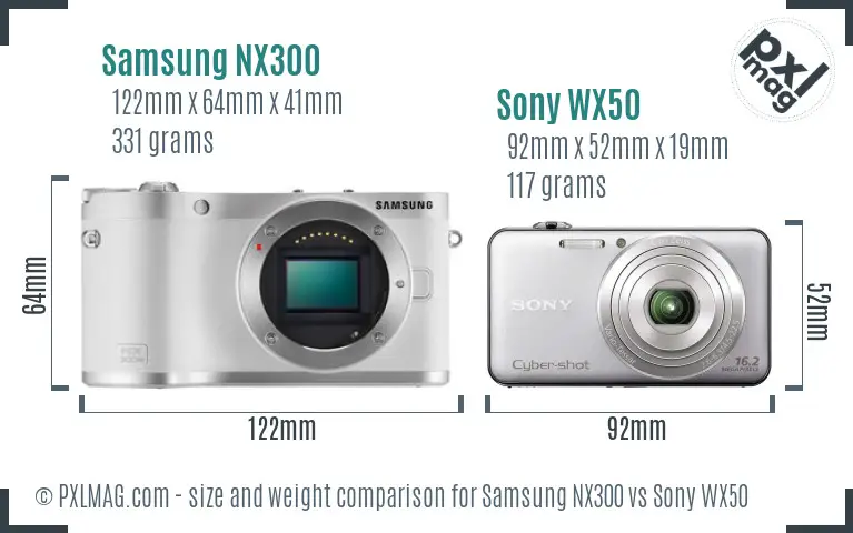 Samsung NX300 vs Sony WX50 size comparison