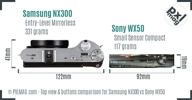 Samsung NX300 vs Sony WX50 top view buttons comparison