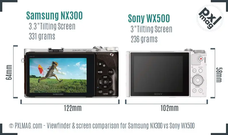 Samsung NX300 vs Sony WX500 Screen and Viewfinder comparison