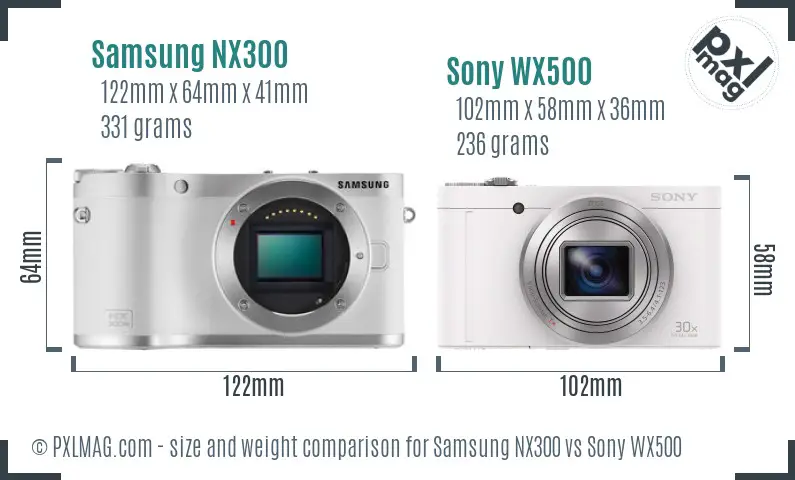 Samsung NX300 vs Sony WX500 size comparison