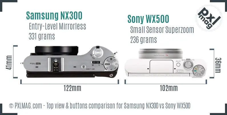 Samsung NX300 vs Sony WX500 top view buttons comparison