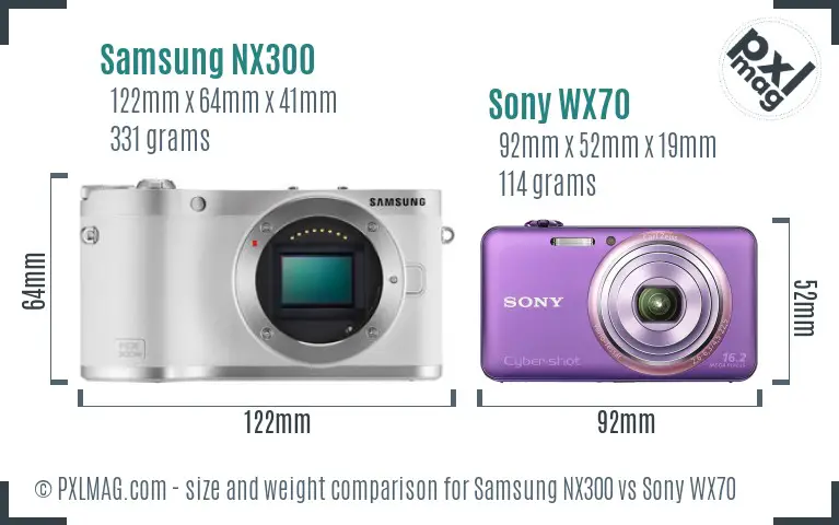 Samsung NX300 vs Sony WX70 size comparison