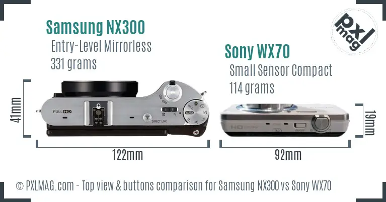 Samsung NX300 vs Sony WX70 top view buttons comparison