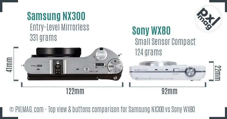 Samsung NX300 vs Sony WX80 top view buttons comparison