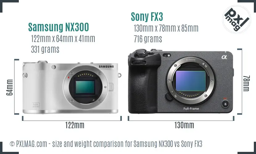 Samsung NX300 vs Sony FX3 size comparison