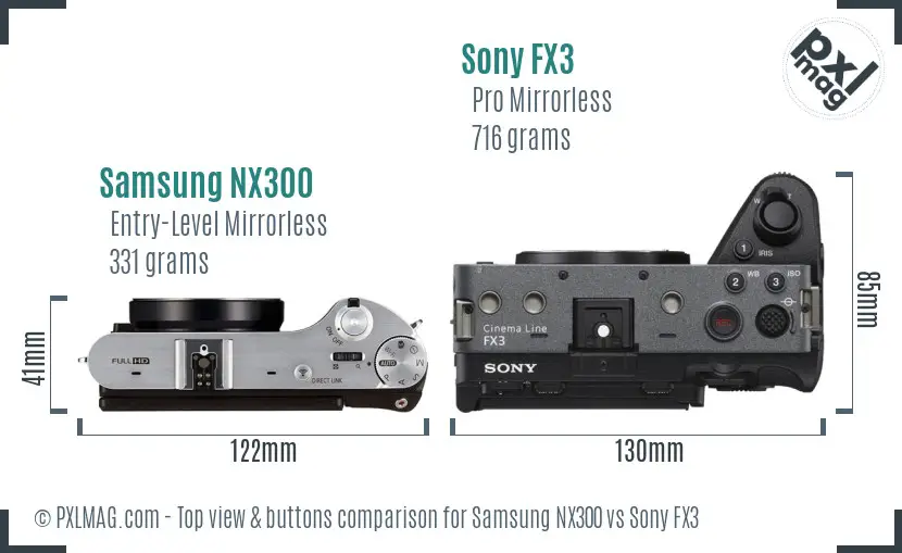 Samsung NX300 vs Sony FX3 top view buttons comparison