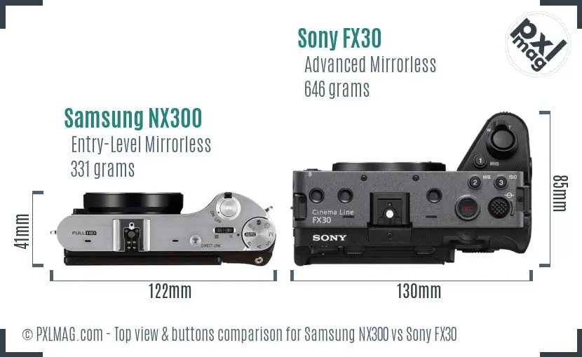 Samsung NX300 vs Sony FX30 top view buttons comparison