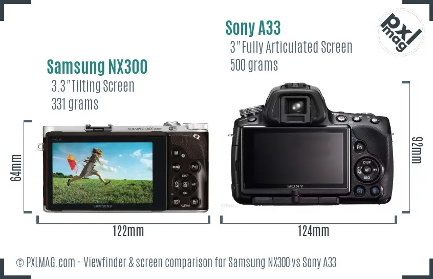Samsung NX300 vs Sony A33 Screen and Viewfinder comparison