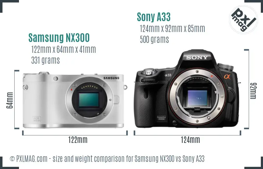 Samsung NX300 vs Sony A33 size comparison