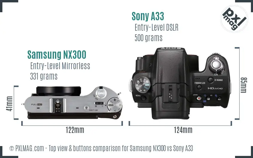 Samsung NX300 vs Sony A33 top view buttons comparison