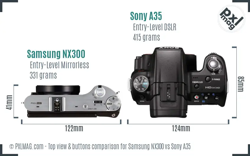 Samsung NX300 vs Sony A35 top view buttons comparison