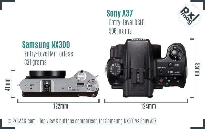 Samsung NX300 vs Sony A37 top view buttons comparison
