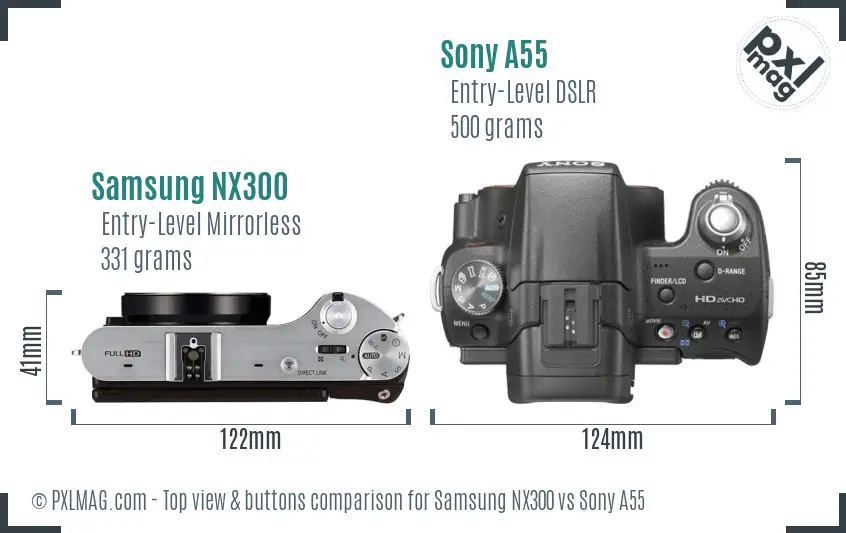 Samsung NX300 vs Sony A55 top view buttons comparison