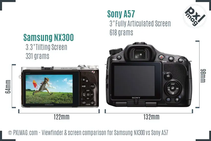 Samsung NX300 vs Sony A57 Screen and Viewfinder comparison