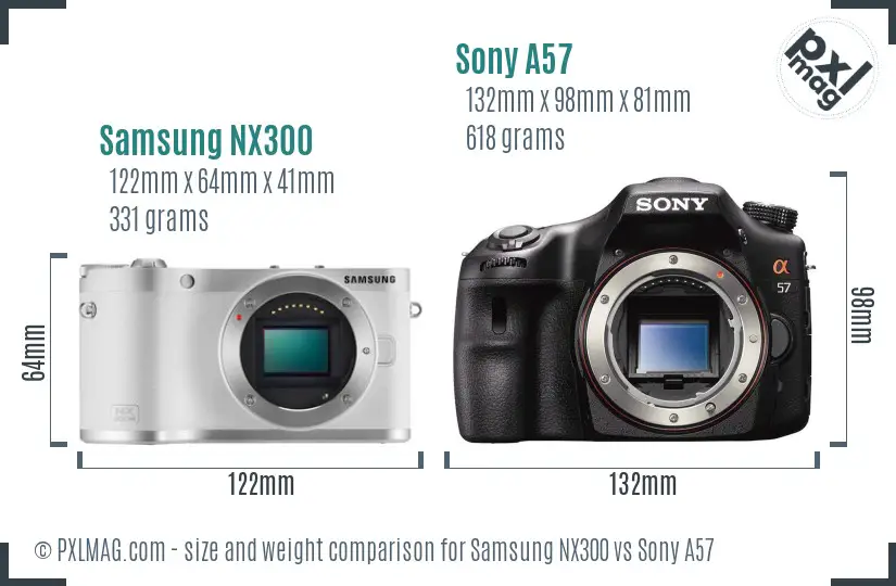 Samsung NX300 vs Sony A57 size comparison