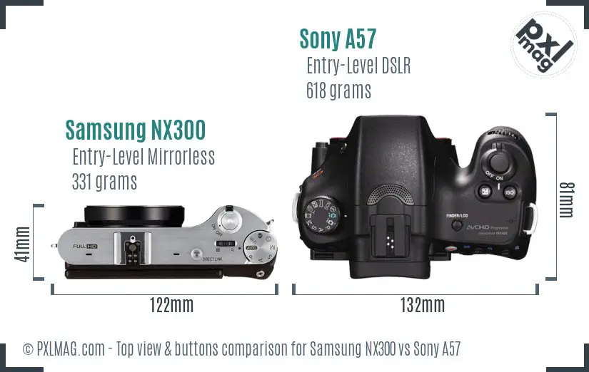Samsung NX300 vs Sony A57 top view buttons comparison