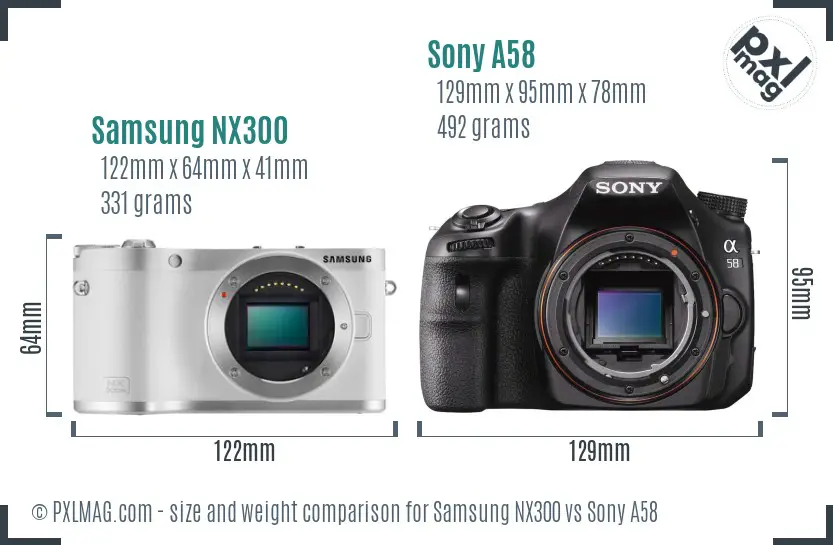Samsung NX300 vs Sony A58 size comparison