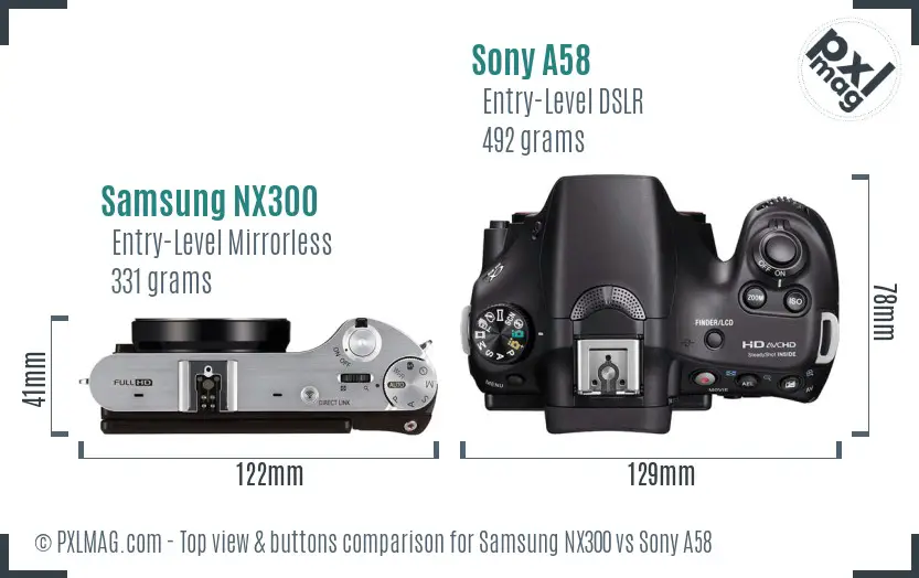 Samsung NX300 vs Sony A58 top view buttons comparison