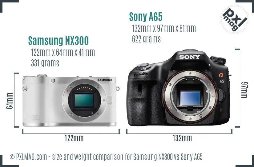 Samsung NX300 vs Sony A65 size comparison