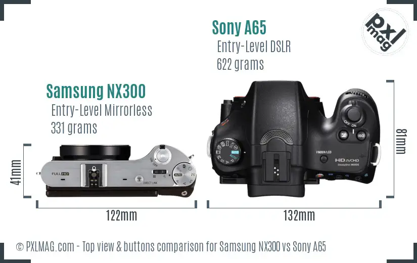 Samsung NX300 vs Sony A65 top view buttons comparison