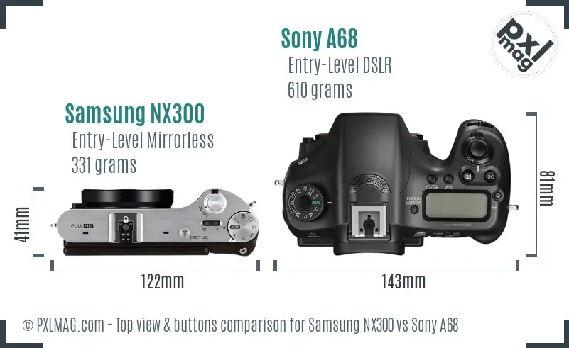 Samsung NX300 vs Sony A68 top view buttons comparison