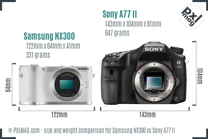 Samsung NX300 vs Sony A77 II size comparison
