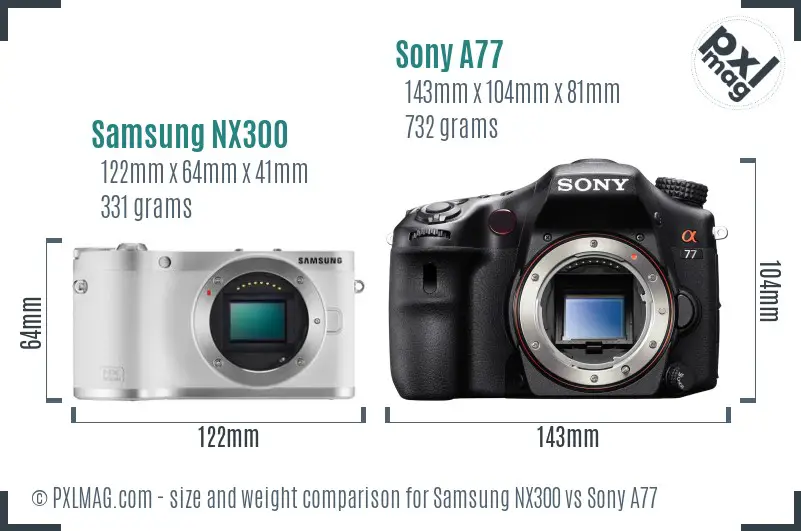 Samsung NX300 vs Sony A77 size comparison