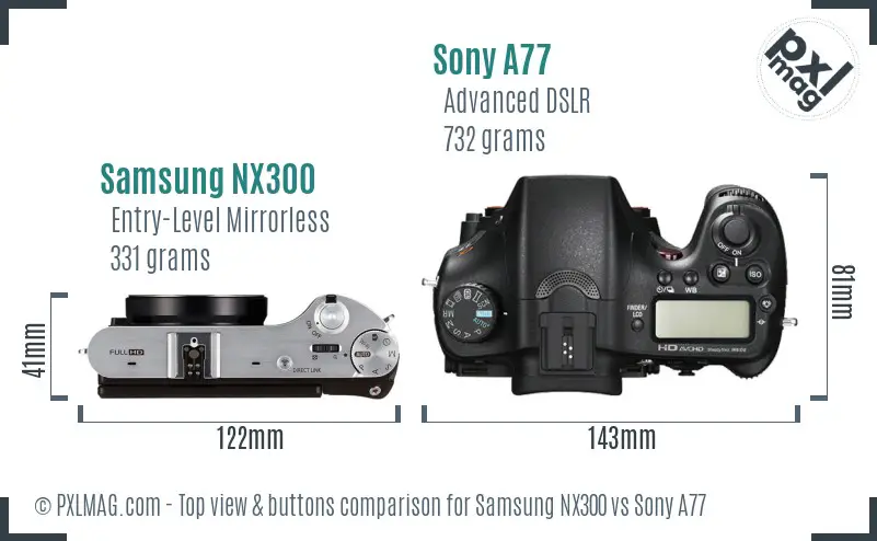 Samsung NX300 vs Sony A77 top view buttons comparison