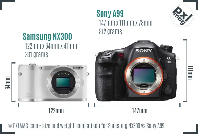 Samsung NX300 vs Sony A99 size comparison