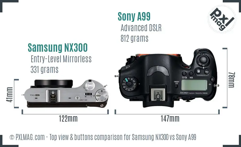 Samsung NX300 vs Sony A99 top view buttons comparison