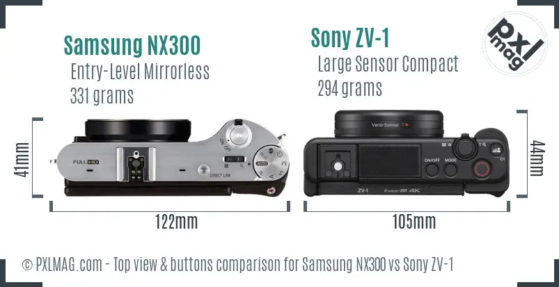 Samsung NX300 vs Sony ZV-1 top view buttons comparison