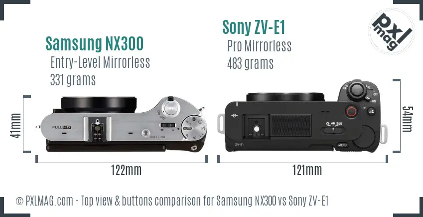 Samsung NX300 vs Sony ZV-E1 top view buttons comparison Samsung NX300 vs Sony ZV-E1 top view buttons comparison