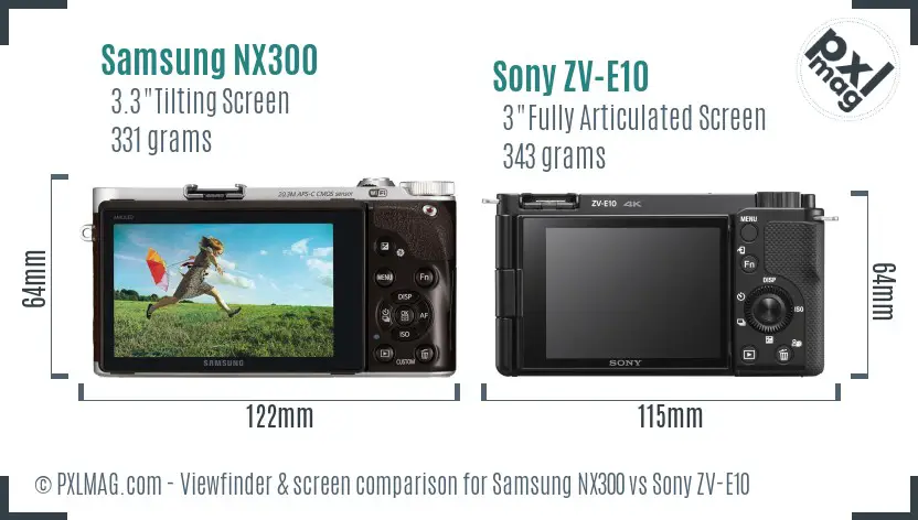 Samsung NX300 vs Sony ZV-E10 Screen and Viewfinder comparison