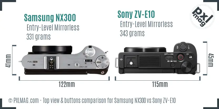 Samsung NX300 vs Sony ZV-E10 top view buttons comparison