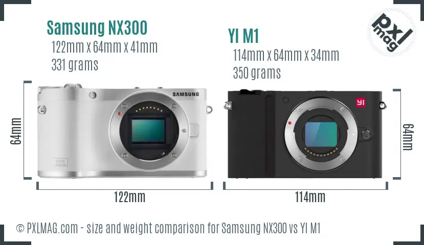 Samsung NX300 vs YI M1 size comparison