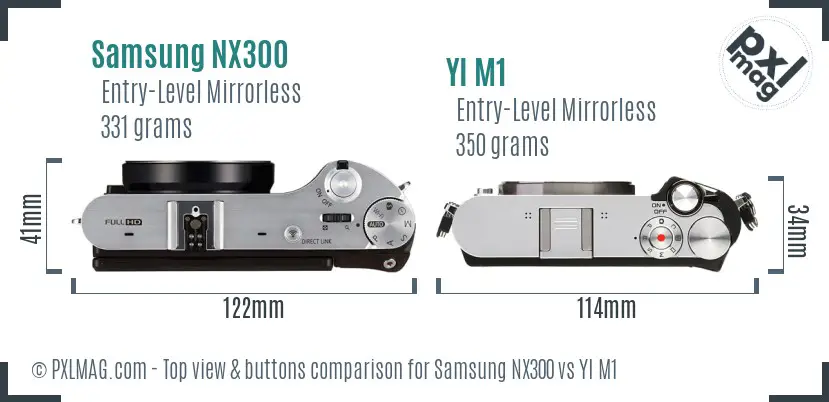 Samsung NX300 vs YI M1 top view buttons comparison