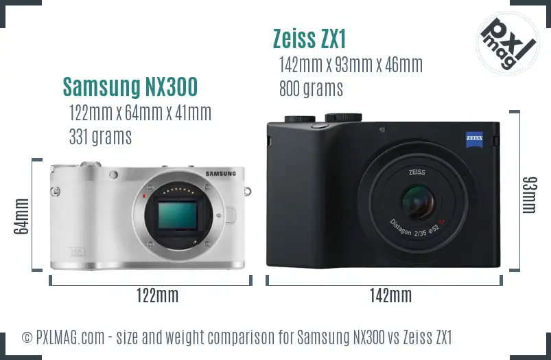 Samsung NX300 vs Zeiss ZX1 size comparison