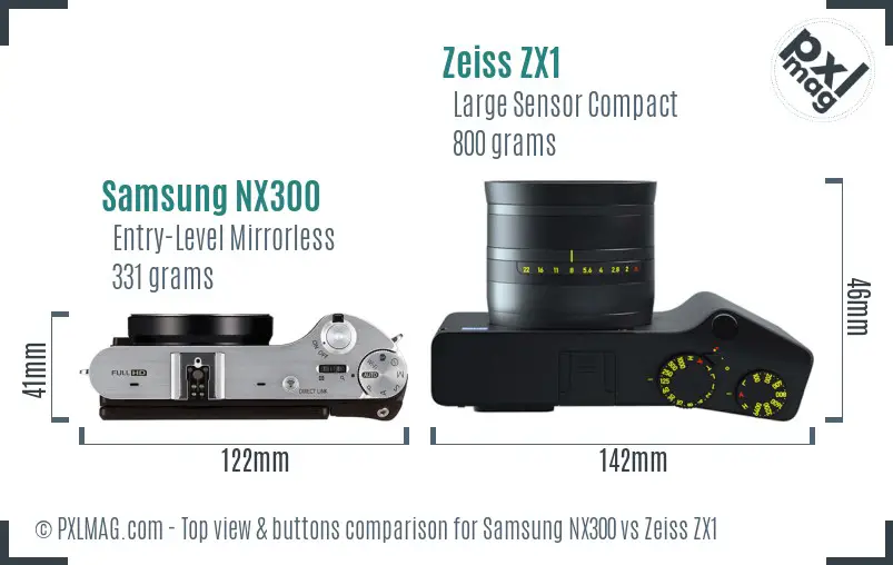 Samsung NX300 vs Zeiss ZX1 top view buttons comparison