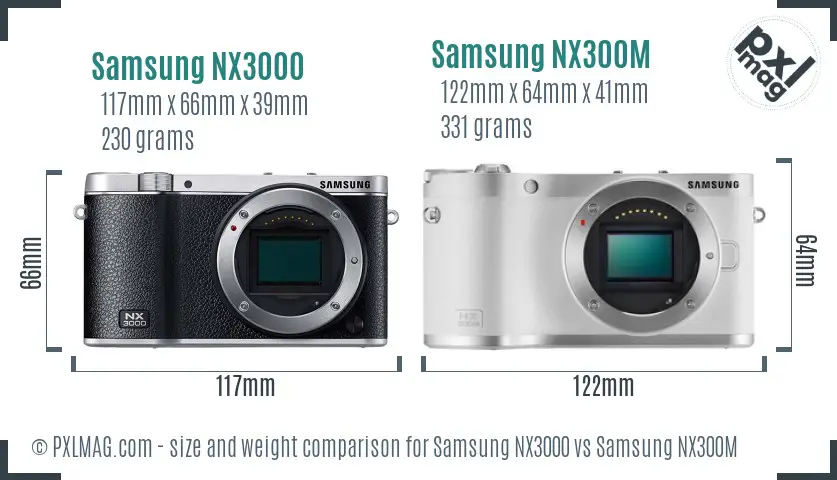 Samsung NX3000 vs Samsung NX300M size comparison