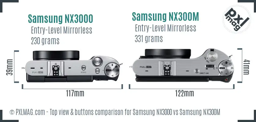 Samsung NX3000 vs Samsung NX300M top view buttons comparison