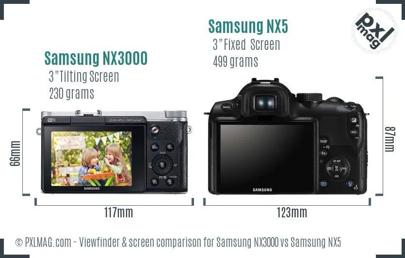 Samsung NX3000 vs Samsung NX5 Screen and Viewfinder comparison