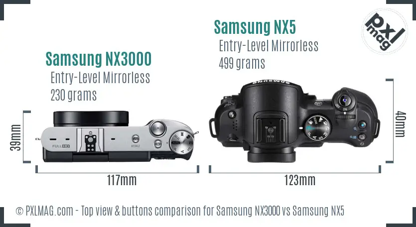 Samsung NX3000 vs Samsung NX5 top view buttons comparison