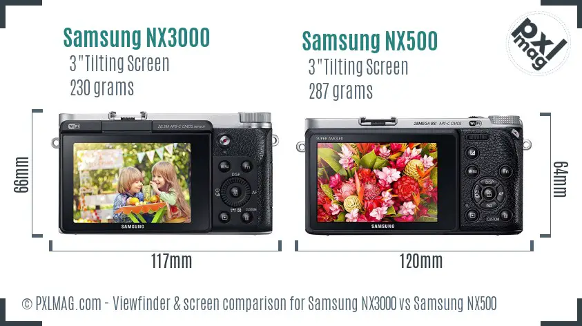 Samsung NX3000 vs Samsung NX500 Screen and Viewfinder comparison
