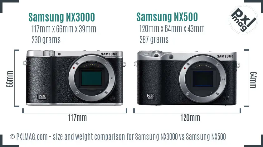 Samsung NX3000 vs Samsung NX500 size comparison