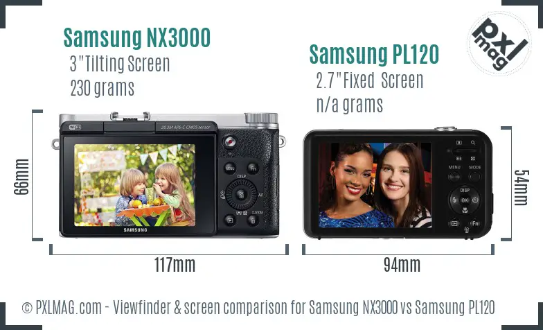Samsung NX3000 vs Samsung PL120 Screen and Viewfinder comparison