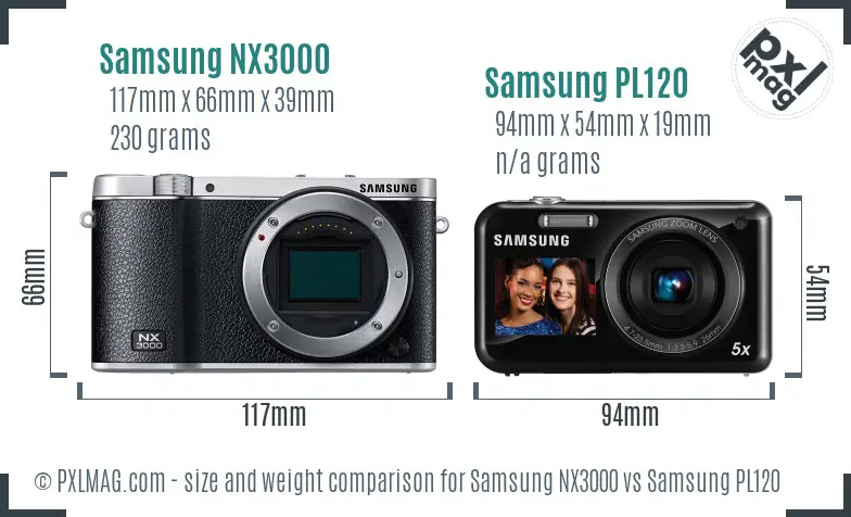 Samsung NX3000 vs Samsung PL120 size comparison
